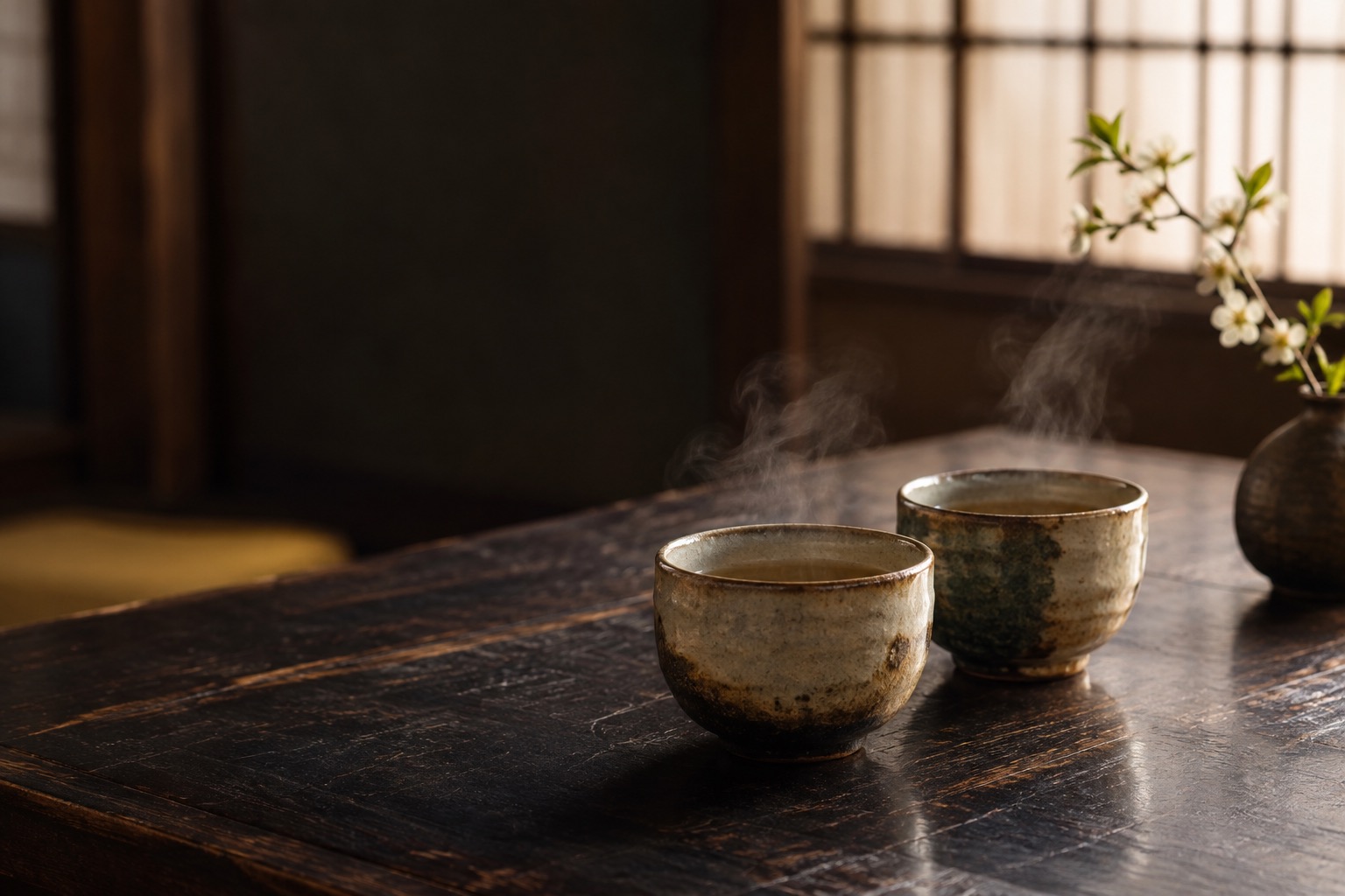湯気の立つお茶のおもてなしイメージ